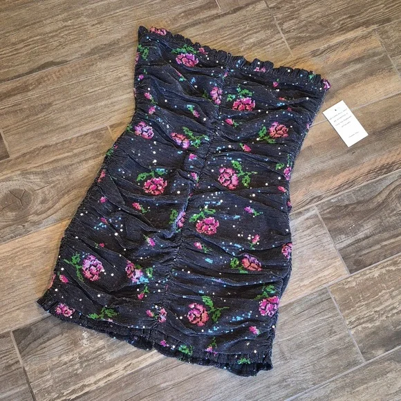For Love & Lemons Every Rose Sequin Strapless Lined Mini Dress, Size Small - Picture 2 of 11